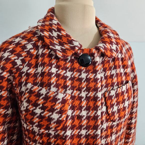 Banana Republic Wool Blend Houndstooth Jacket Medium Orange Red Winter Blazer - Picture 5 of 15